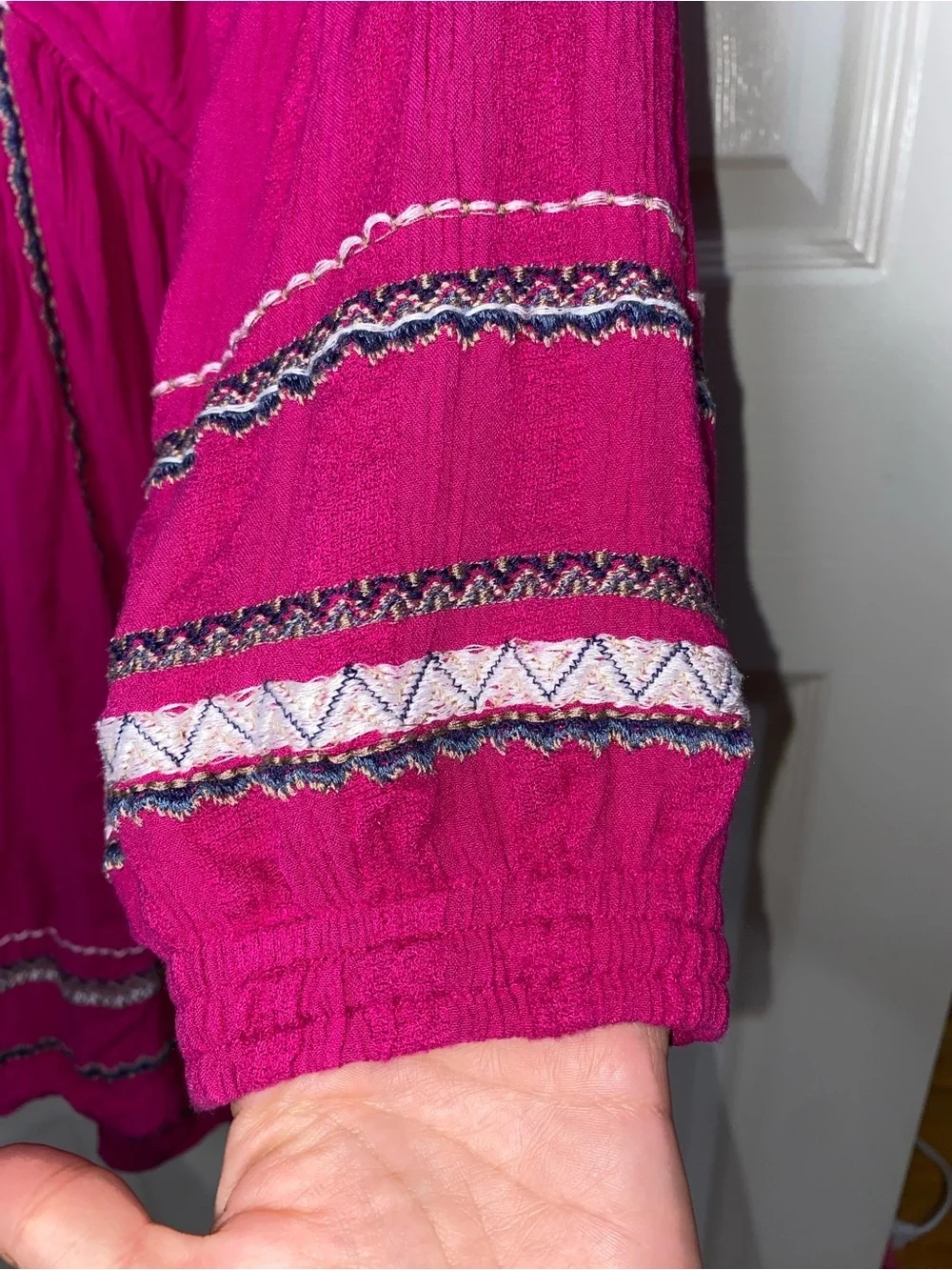 Free People Mini Dress in Fuchsia with Embroidered Trim
